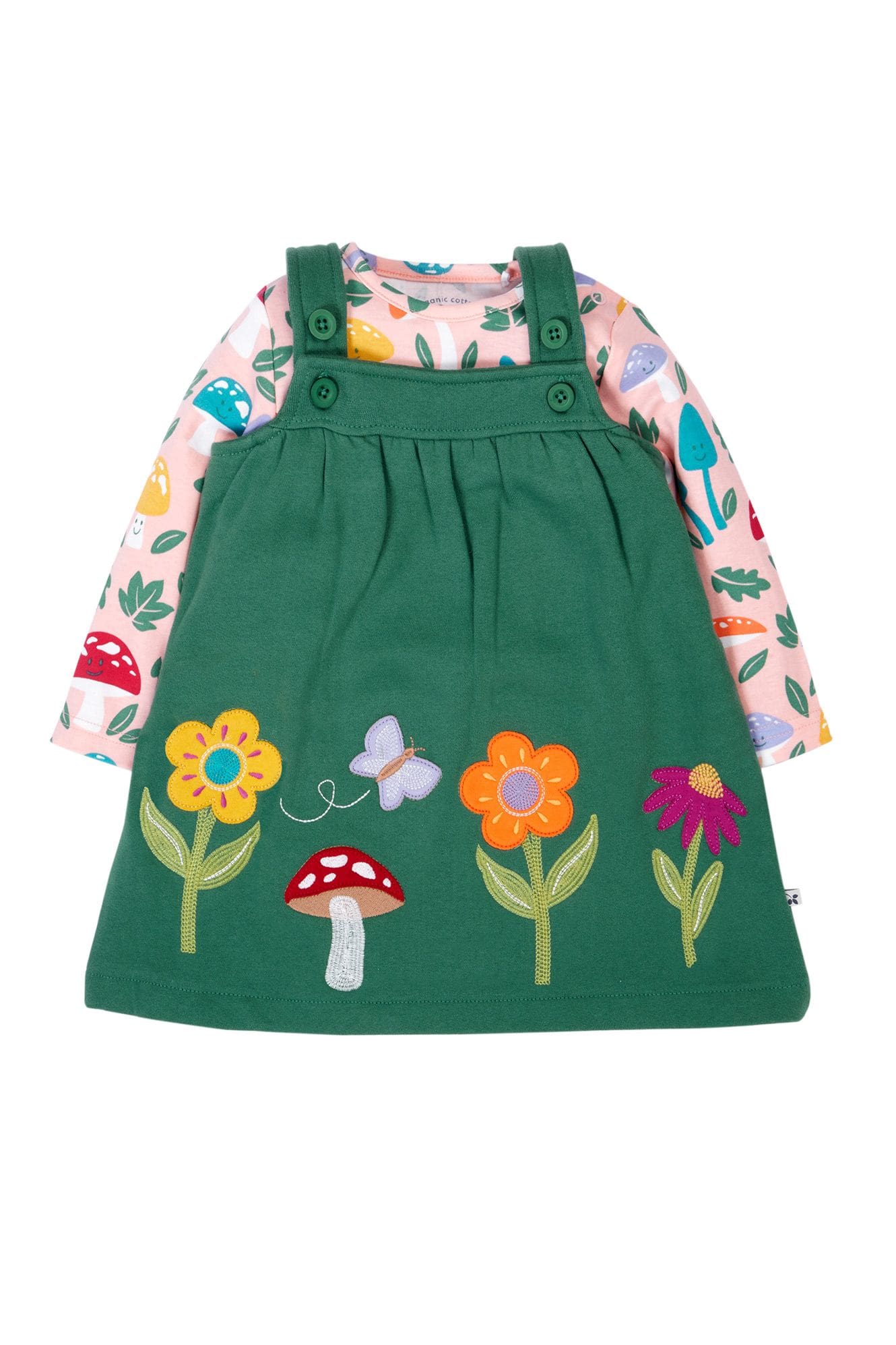 Frugi, Pippa Pinafore Outfit, Holly Green / Fun Guys