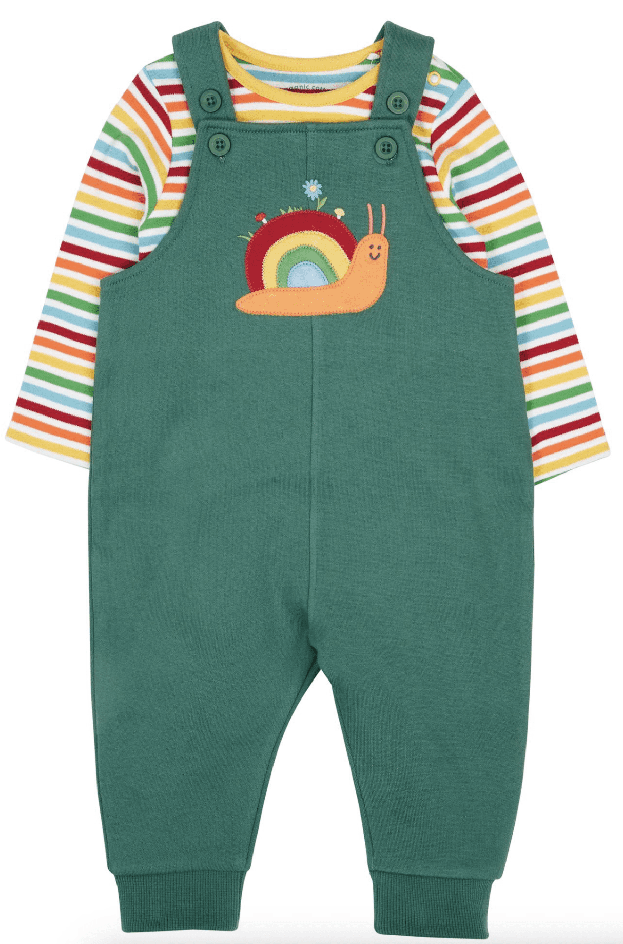 Frugi, Coverack Dungaree Outfit, Holly Green / Snail