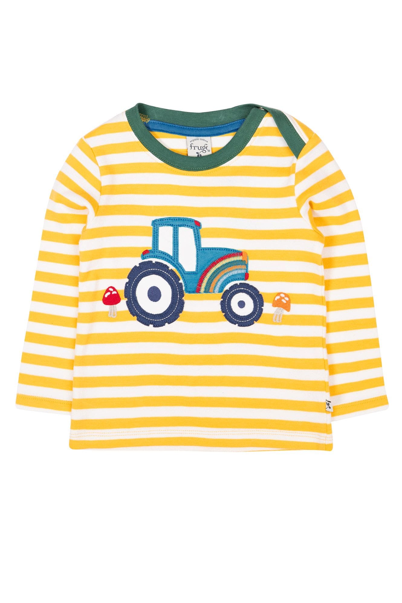 Frugi, Orion Applique Top, Bumblebee Stripe / Tractor