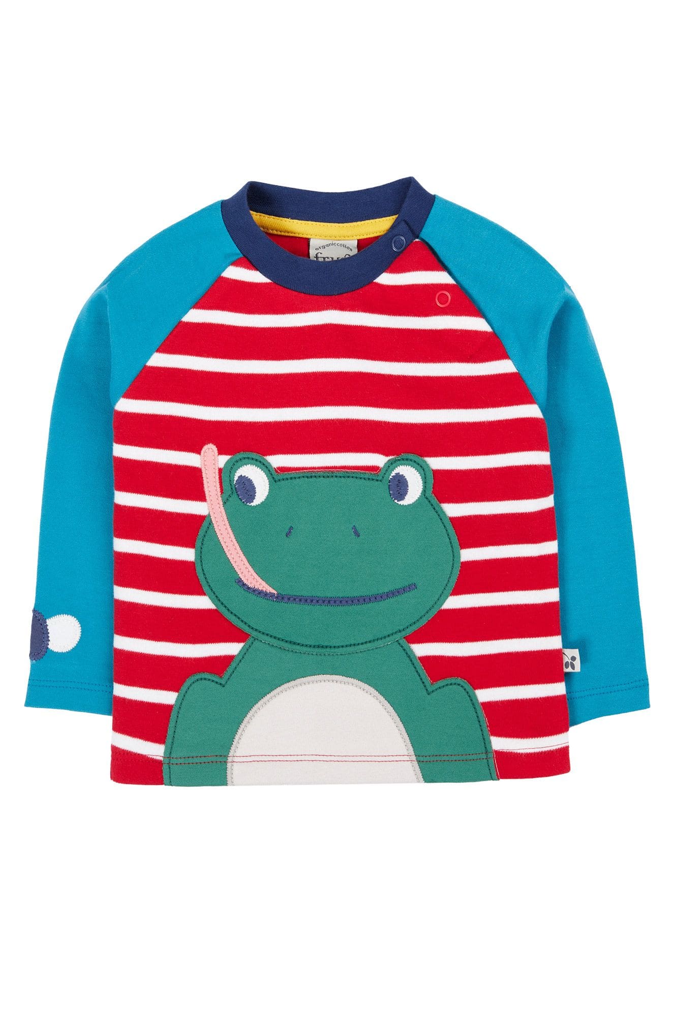 Frugi, Alfie Raglan Top, berry Red Breton / Frog