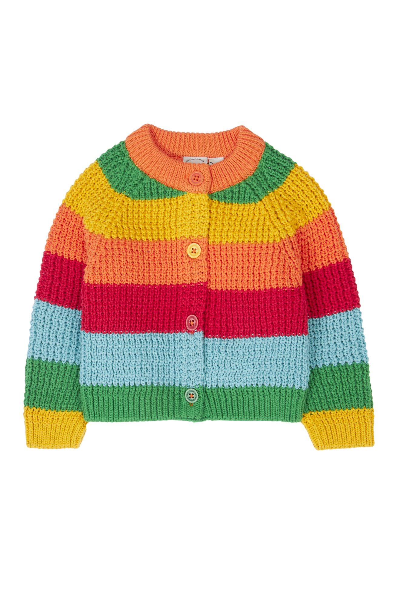 Frugi, Cuddly Cardigan, Bright Rainbow Stripe